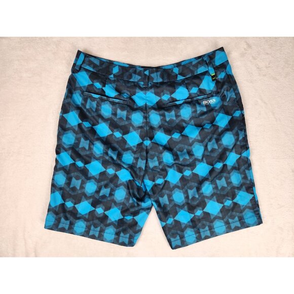 Hugo Boss Green Hayler Golf Shorts/Swim 34R Blue Black Geometric Pattern - Picture 4 of 14